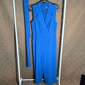 Vince Camuto Cobalt Blue Sleeveless Tailored Jumpsuit with Belt